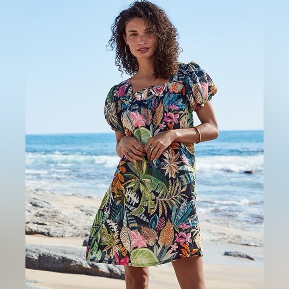 Johnny Was Dresses & Skirts - JOHNNY WAS TROPICAL PUFF-SLEEVE TUNIC DRESS IN MULTI